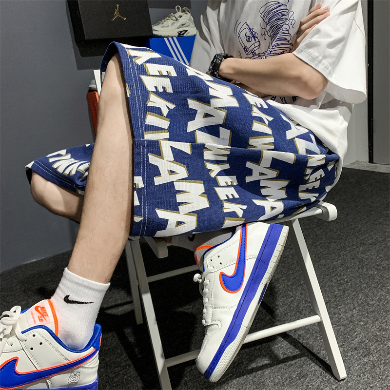 Alphabet Printed Shorts Men's Hip-Hop American Style Fashionable Brand Summer Casual Beach Pants Loose Fashionable All-Match Half-Length Pants