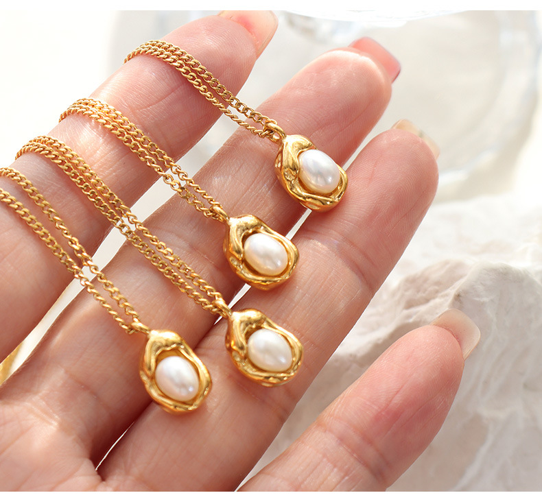 Fashion Geometric Titanium Steel Necklace Plating Pearl Stainless Steel Necklaces