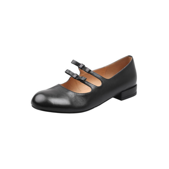Genuine Leather French Style Gentle Bow Maggie Jane Small Leather Shoes Beautiful Dress Round Toe Flat Mary Jane Shoes Women