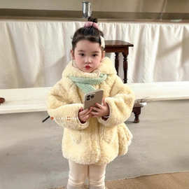 女童毛毛衣冬款2025儿童冬季加绒加厚女宝宝冬装大衣外套毛茸茸