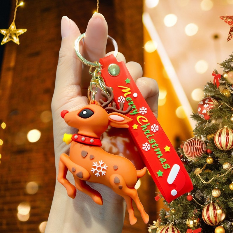 クリエイティブクリスマスキーホルダーかわいいサンタクロースストラップ自動車かばんキーホルダーカップルクリスマスプレゼント|undefined