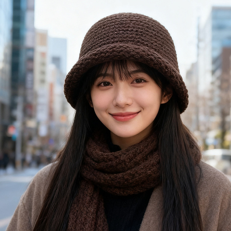 秋冬日系加厚毛线渔夫帽子女卷边盆帽纯色百搭保暖显脸小针织帽男|undefined