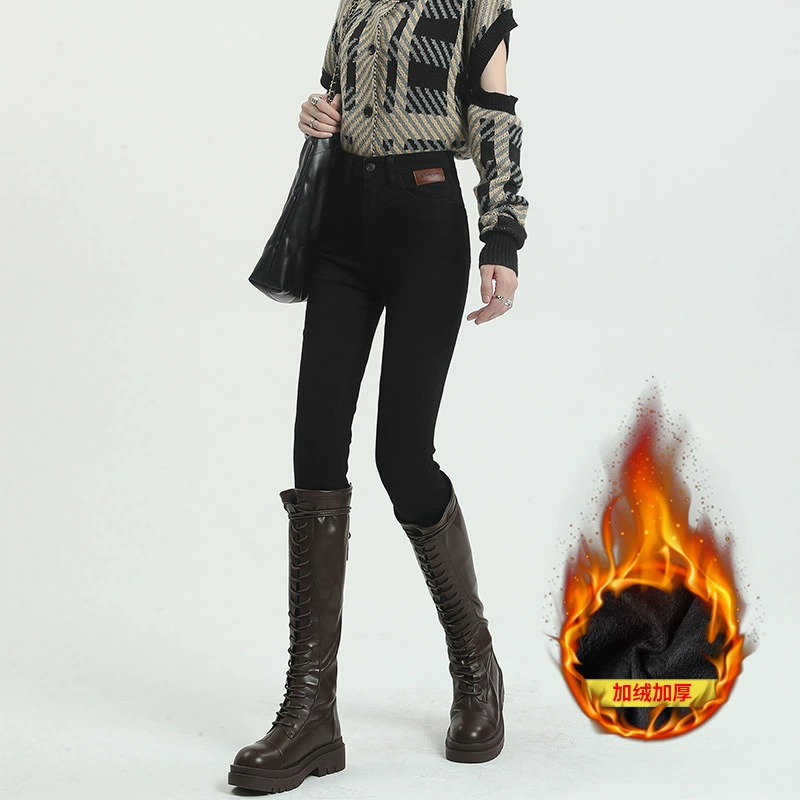 Высокая талия плюс бархатные джинсы женские зимние 2022 новые толстые наружные носить тонкие дикие узкие брюки-карандаш