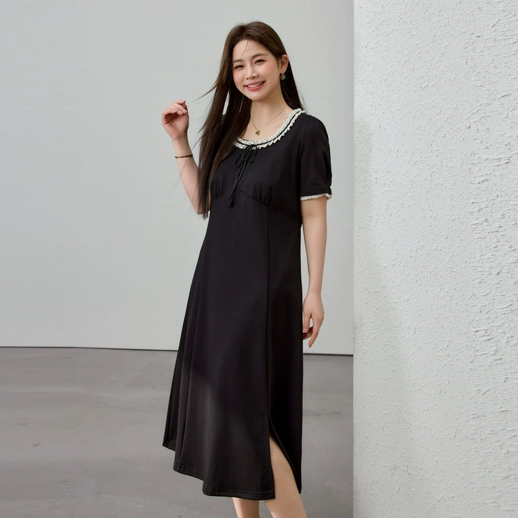 [Элегантное платье с французским кружевным вырезом] Тонкая женская одежда больших размеров, весна 2025, новый стиль