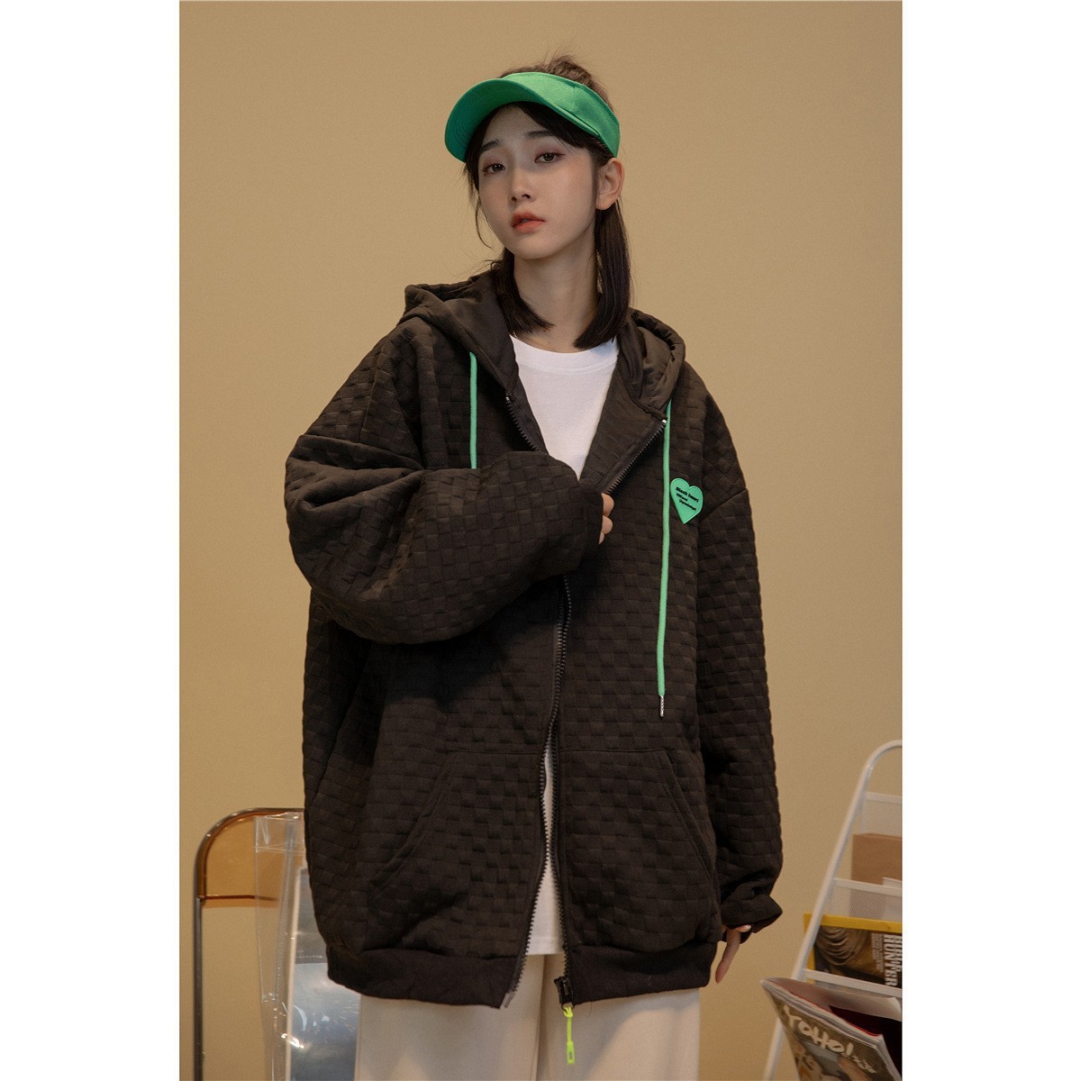 Nueva Sudadera Waffle de Otoño 2026 para Mujer, Estilo Coreano, Delgada, con Capucha y Cremallera, Chaqueta para Mujer, Venta al por Mayor