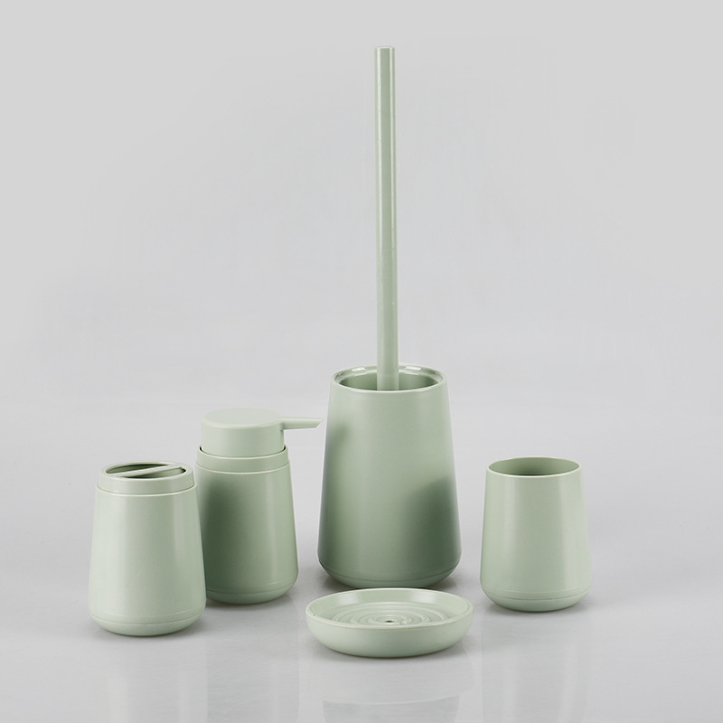 Color sólido nuevo baño de plástico suministros de cinco piezas conjunto de enjuague bucal cepillado rack caja de jabón de almacenamiento de baño cubierta de baño del hogar