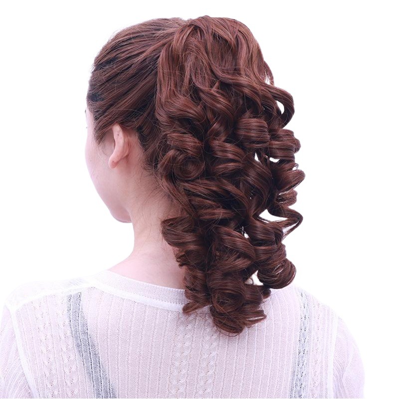 Peluca cola de caballo en línea celebridad chica clip de pelo rizado cola natural realista pelo mullido extensión media longitud peluca trenza cola