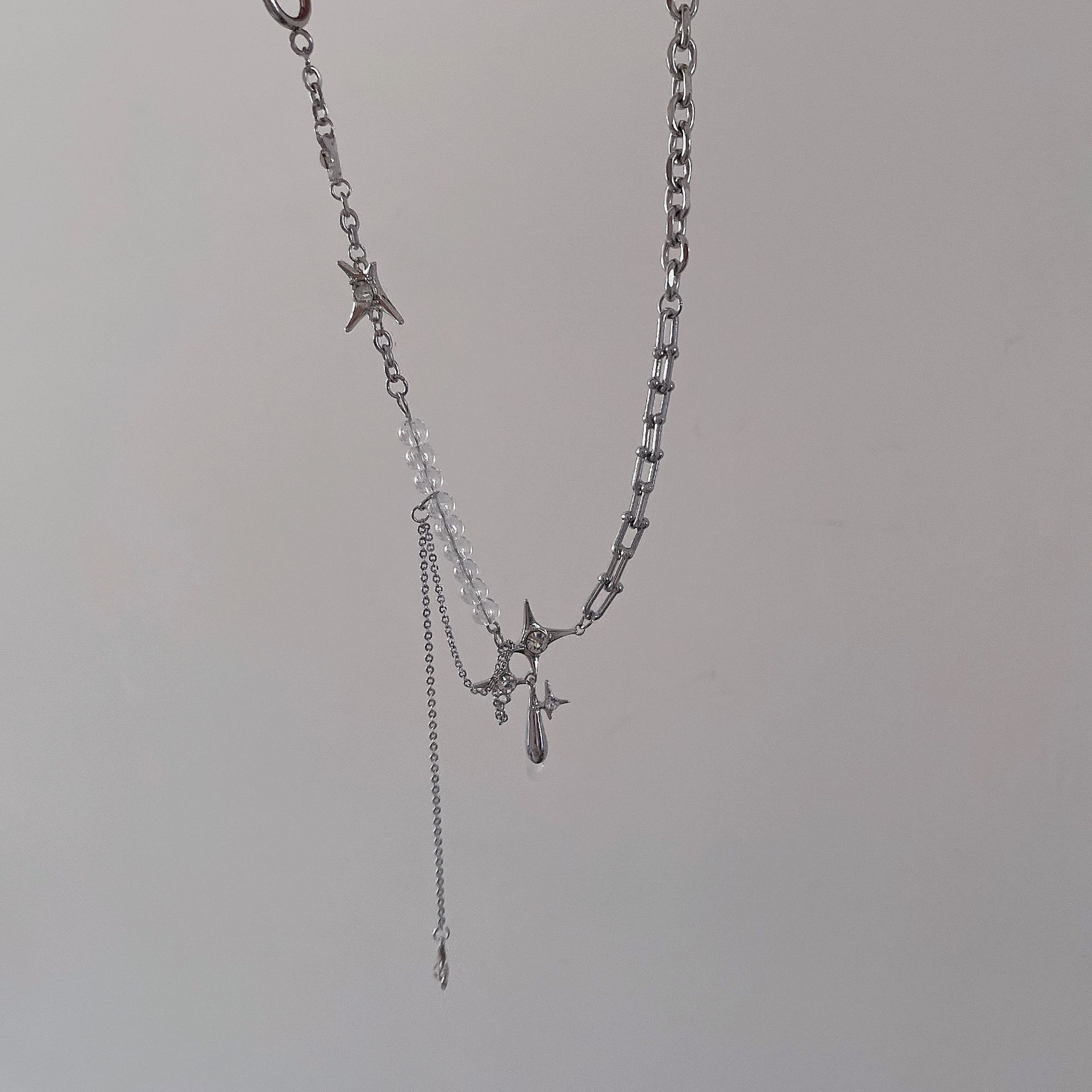 Fashion Cross Titanium Steel Necklace Inlay Glass Stainless Steel Necklaces