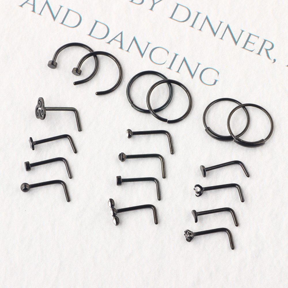 Amazon Combination Nose Stud Set Body Piercing Accessories Stainless Steel Nose Ring European and American Gold 21-Piece Set detail image 9