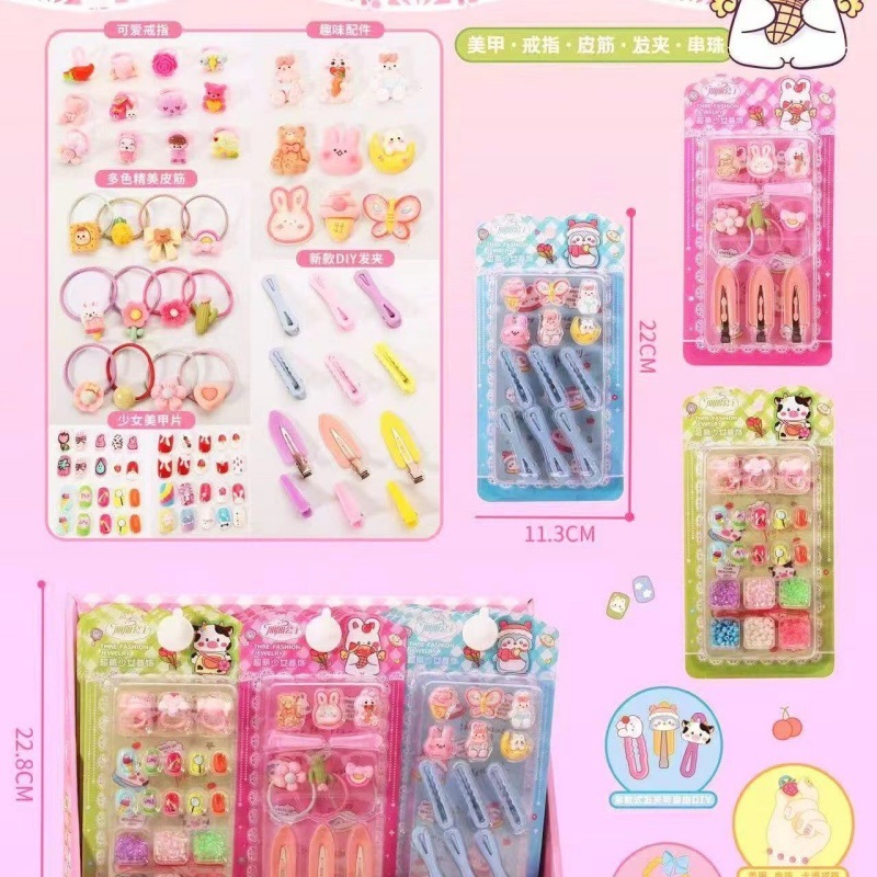 Dibujos animados linda chica pegatinas de uñas joyería de princesa pulsera hecha a mano collar con cuentas pegatinas de uñas para llevar horquillas para niños
