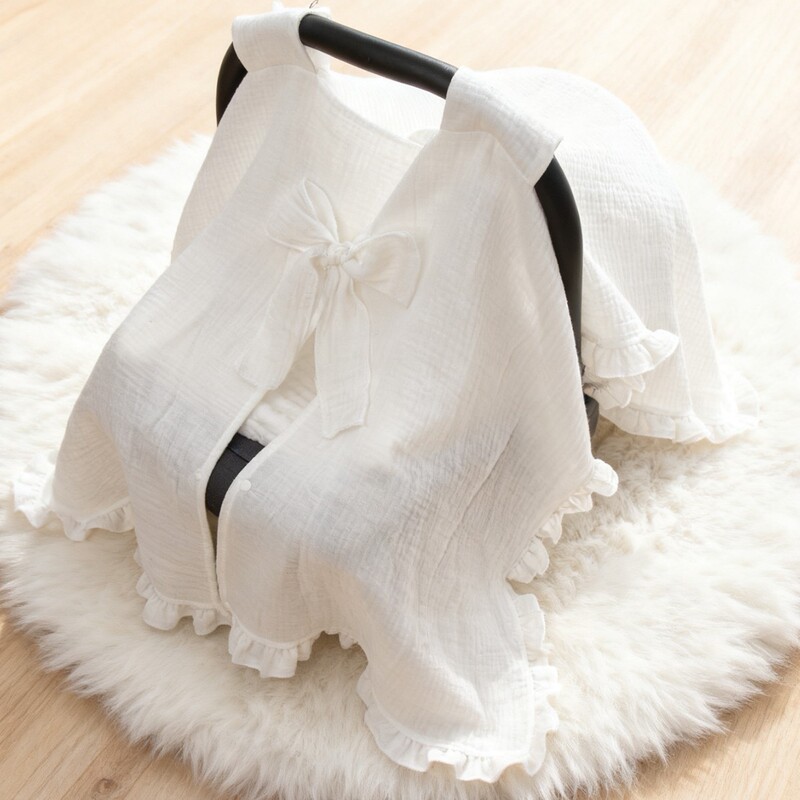 Pure Cotton Crepe Baby Stroller Sunshade, White Lace Baby Carrier Cover, Cross-Border Hot-Selling Wind Shield