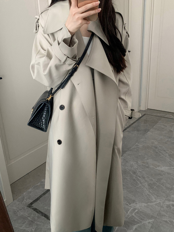 韩版高个子女款英伦加长版风衣外套女2025春秋高级感超长款大衣|undefined