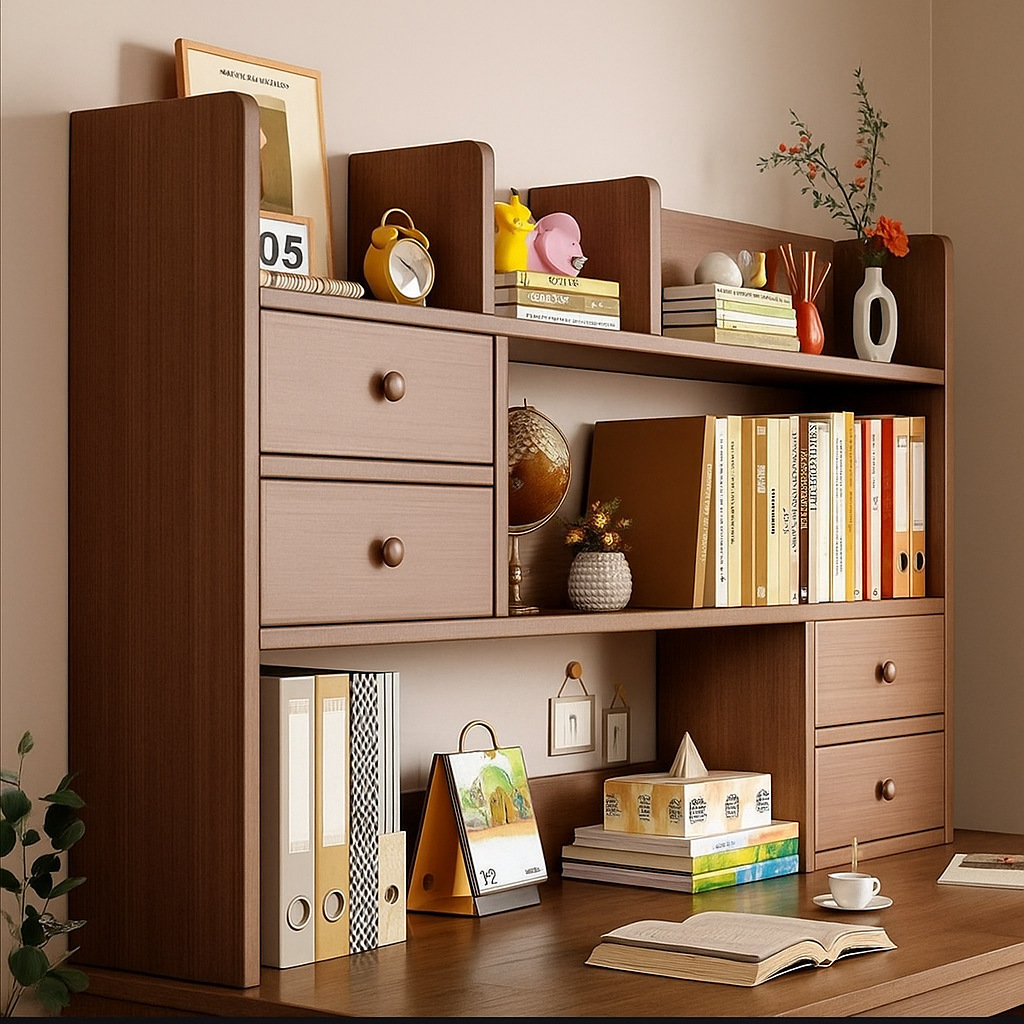 Estante de escritorio de madera sólida Estante de escritorio para estudiantes domésticos Estante de almacenamiento simple Estante de oficina vertical multicapa Estante de almacenamiento pequeño