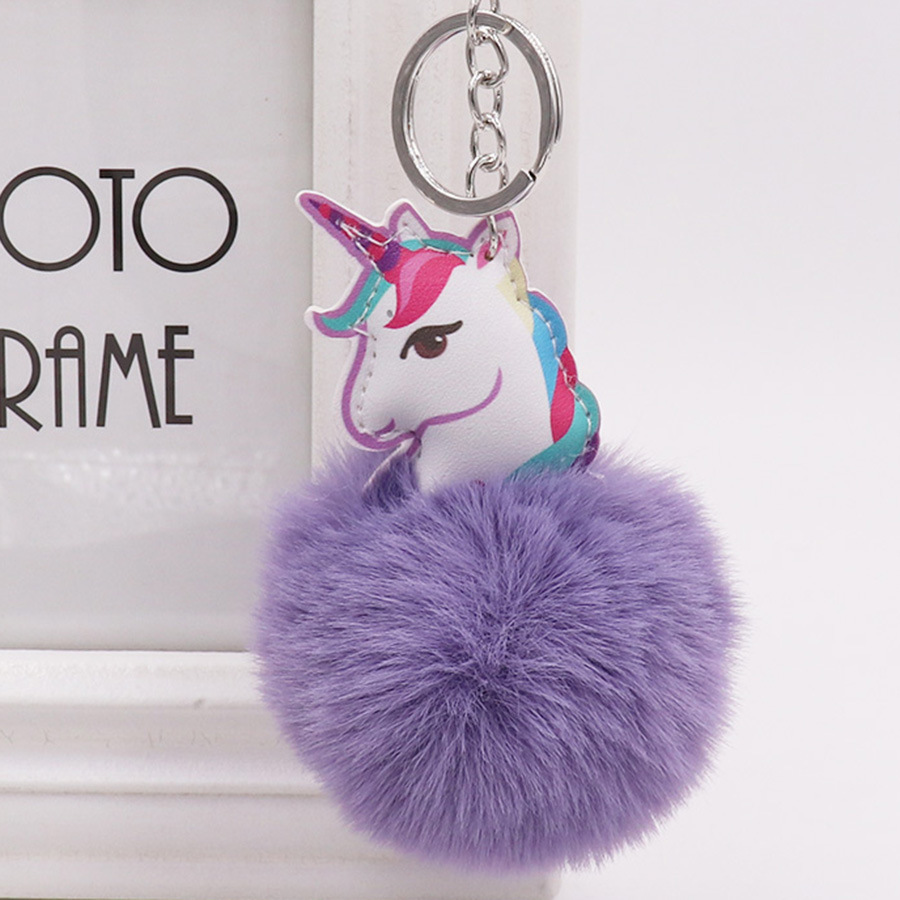 PU de doble cara de cuero impreso unicornio Bola de piel bolsa llavero colgante lindo unicornio llavero al por mayor