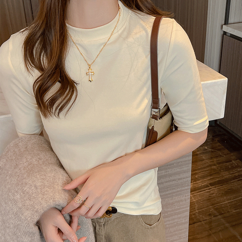 Strict Selection of Modal Shoulder Half Sleeve Base Shirt Women's Spring and Autumn Inner Slim-fit Crewneck Design Sense T-shirt Top