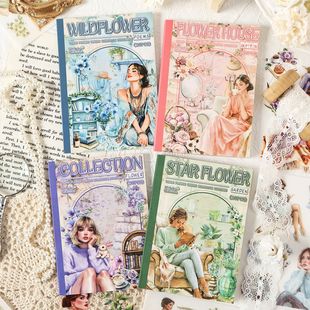 Yuezhen Yinmo Flower Series Sticker Book Salt Series Retro Character Handbook DIY Landscaping Decoration Base Material Book