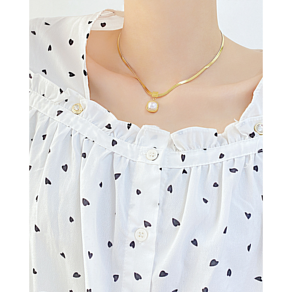 Fashion Geometric Stainless Steel Necklace Inlay Pearl Stainless Steel Necklaces
