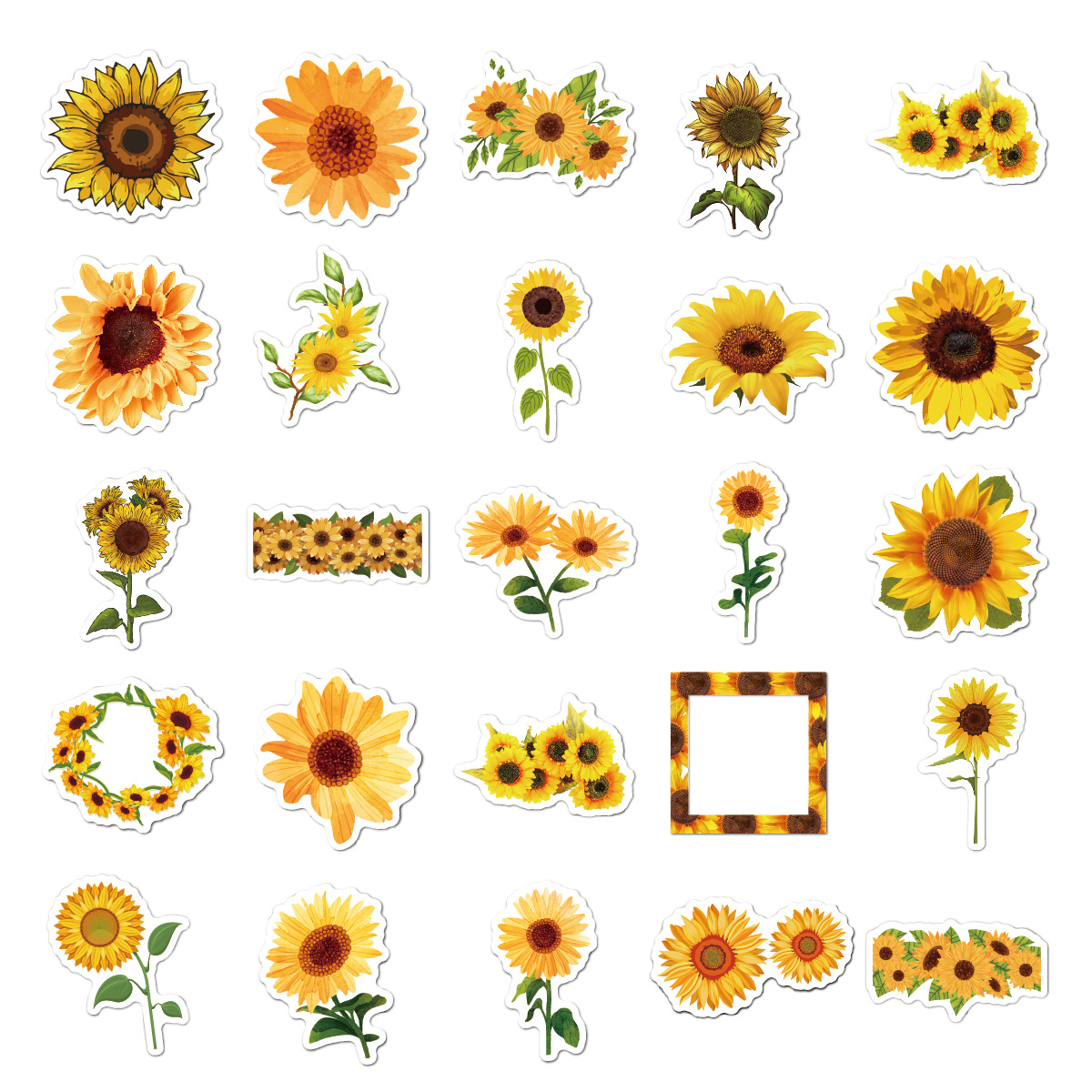 Plastic Material Cute Sunflower Stickers 50 Sheets Notebook Water Cup Artistic Stickers