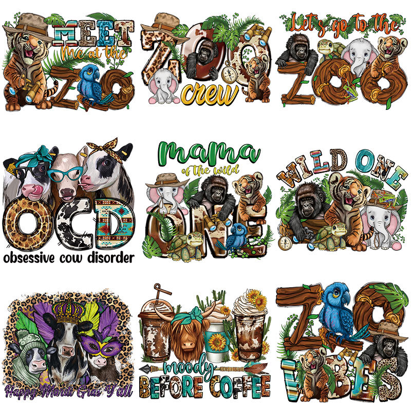 跨境卡通老虎热转印贴烫图 diy衣服印花图案贴胶印耐水洗烫印logo