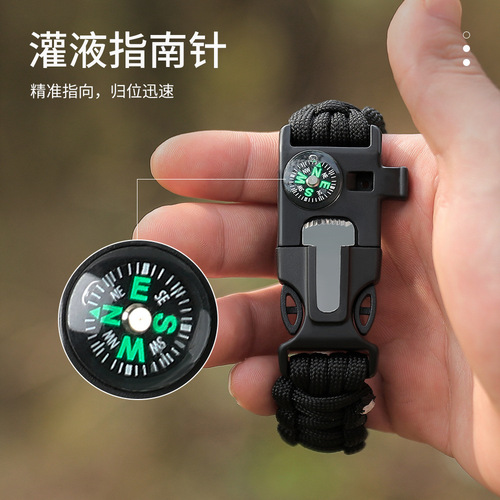 Bracelet survival bracelet manufacturer seven-core paracord braided survival whistle flintstone large compass paracord
