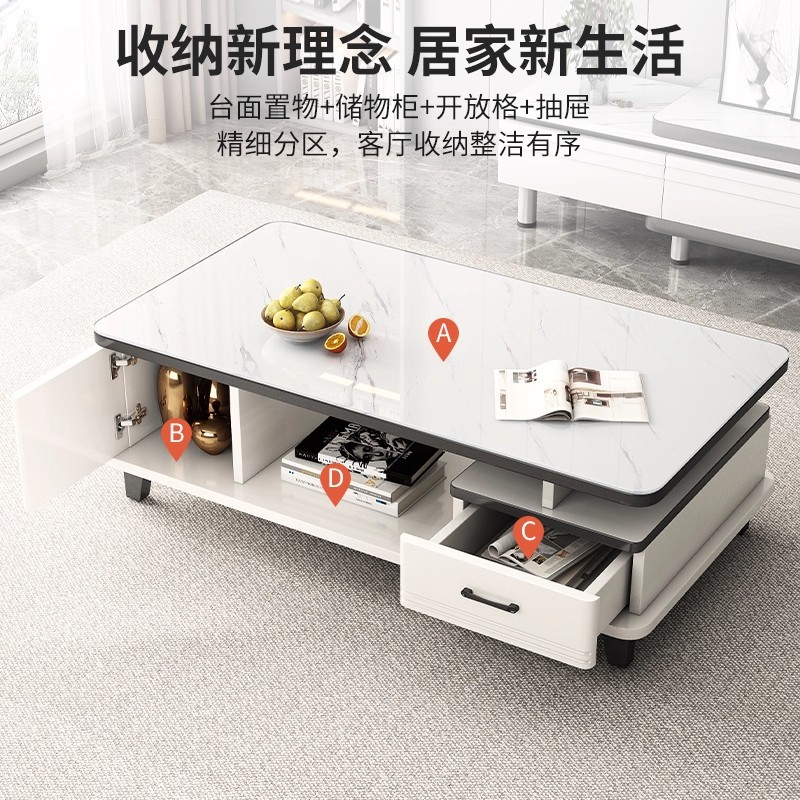 Mesa de té sala de estar doméstica pequeña casa 2026 nueva mesa de vidrio cuadrada creativa moderna simple mesa de té de roca