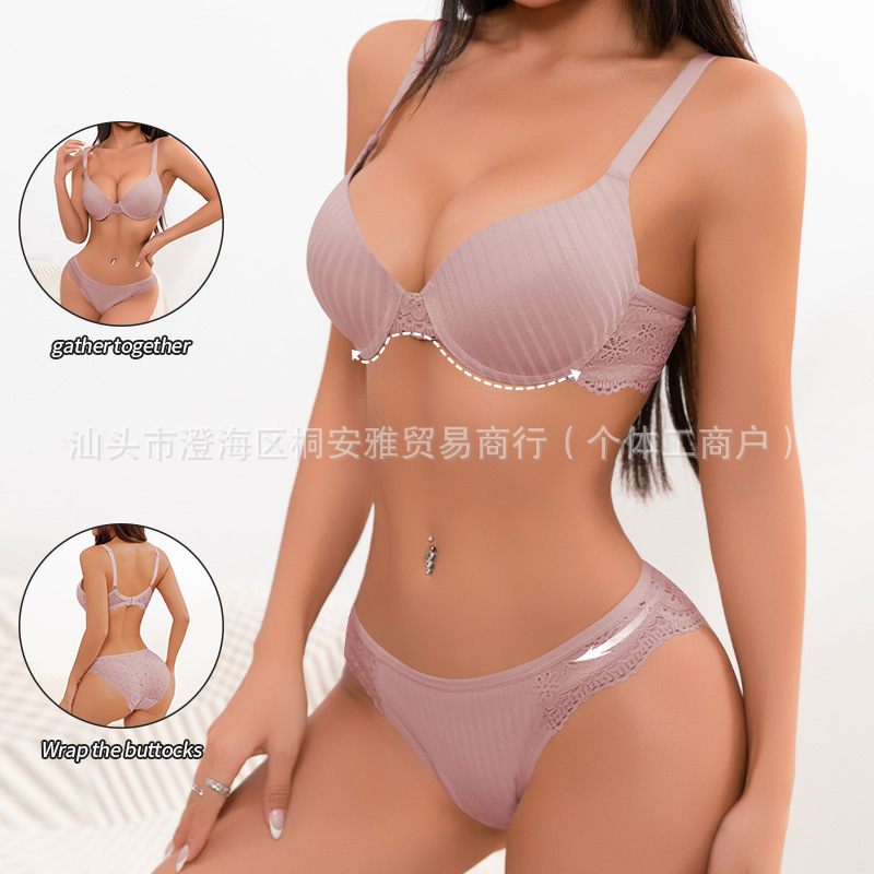 2025 Cross-Border New European and American Intimates Set Women's Ribbed Sexy Push-Up Bra Set Wholesale Export Exclusive