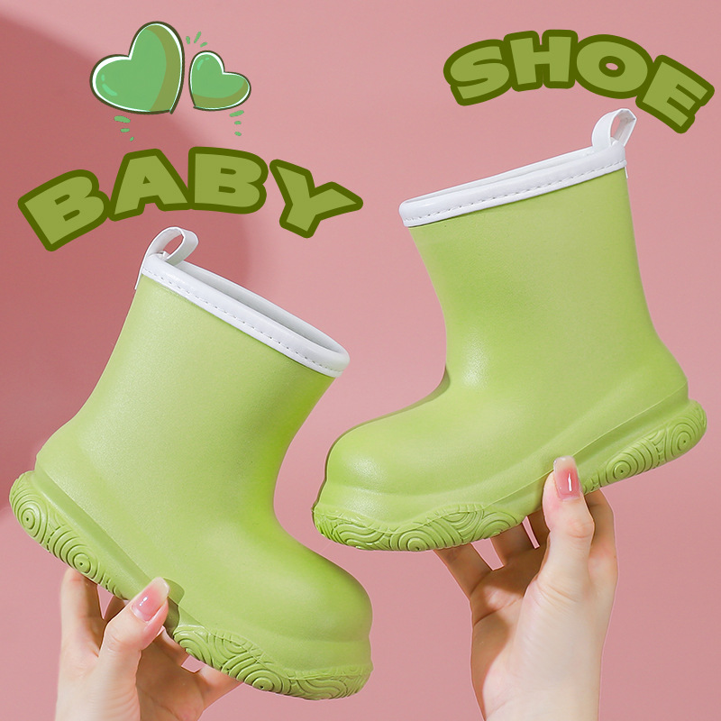 Cross-Border Kidsren's Rain Boots for Boys and Girls, Cute Baby Water Shoes, Eva Small, Medium and Large Kidsren's Non-Slip Fleece-Lined Waterproof Shoes