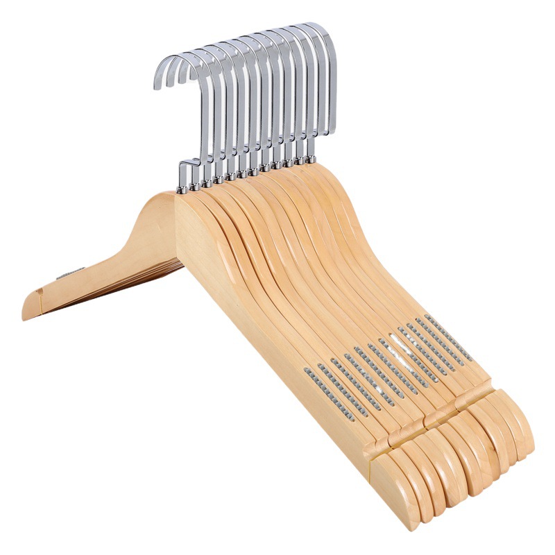 Tienda de ropa para el hogar soporte de la tienda de ropa de mujer Hotel ropa de madera maciza de madera antideslizante sin costura percha al por mayor