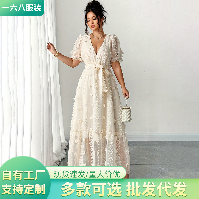 2025 Autumn New European and American Amazon Embroidered Long Dress Halter Neck Backless Dress Slit Gown Dress 2025 Autumn New European and American Amazon Embroidered Long Dress Halter Neck Backless Dress Slit Gown Dress