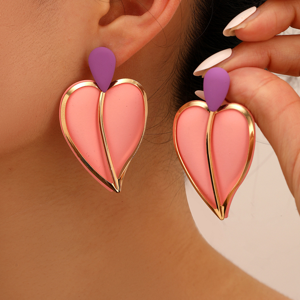 Princess Heart Shape Metal Spray Paint Plating Women's Drop Earrings display picture 3