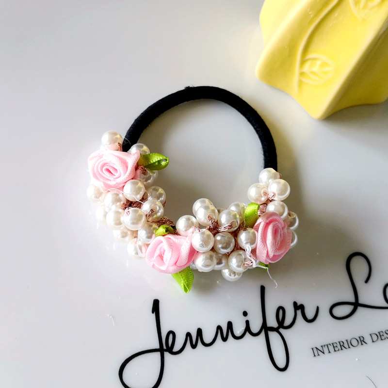 Women's Fashion Flower Cloth Pearl Braid Hair Tie display picture 4