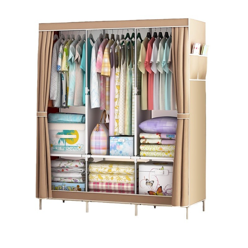 Yarifan refuerzo armario de tela simple armario de almacenamiento armario a prueba de polvo dormitorio combinación de marco de acero simple armario moderno