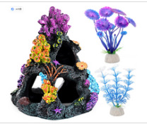 Paquete de decoración de paisajismo acuario isla de coral concha barril de concha resina simulación hierba acuática conjunto de montaña de coral