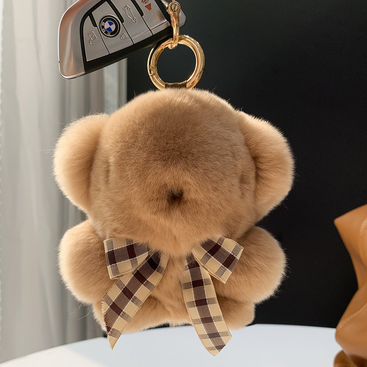 Real Rex piel de conejo suave lindo oso muñeca de piel bolsa colgante Panda llavero coche divertido muñeca de peluche