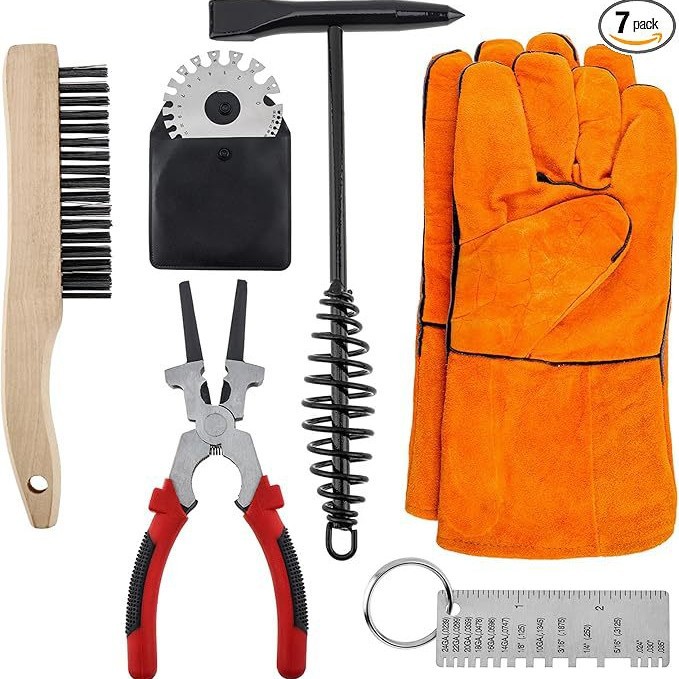 7 件除锈刷焊锤除渣工具，焊渣去除工具套装，