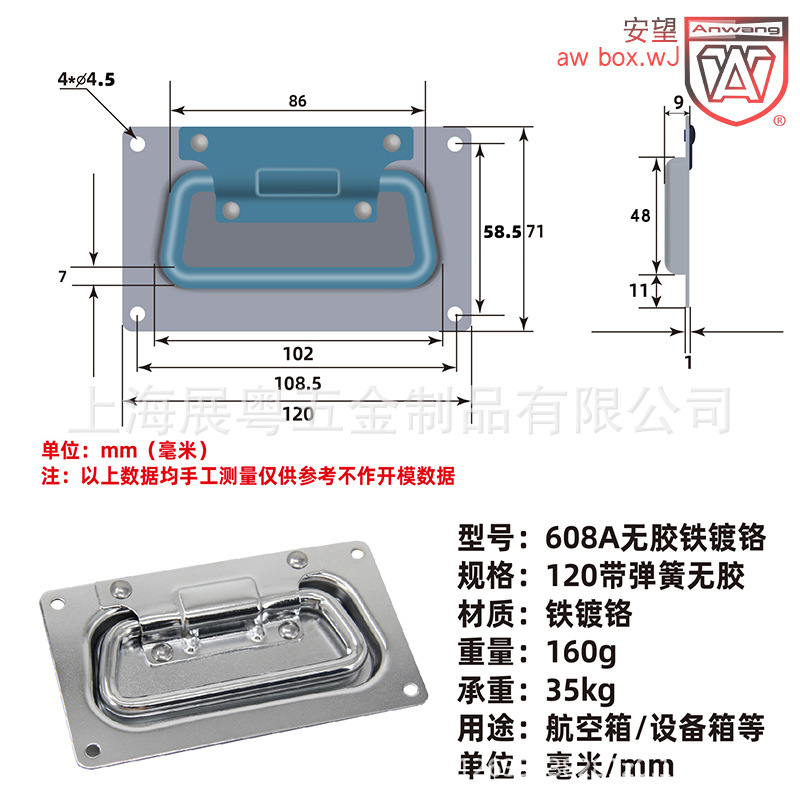 Asa Empotrada para Caja Industrial 120 de Acero Inoxidable para Cajas de Aviación y Armarios