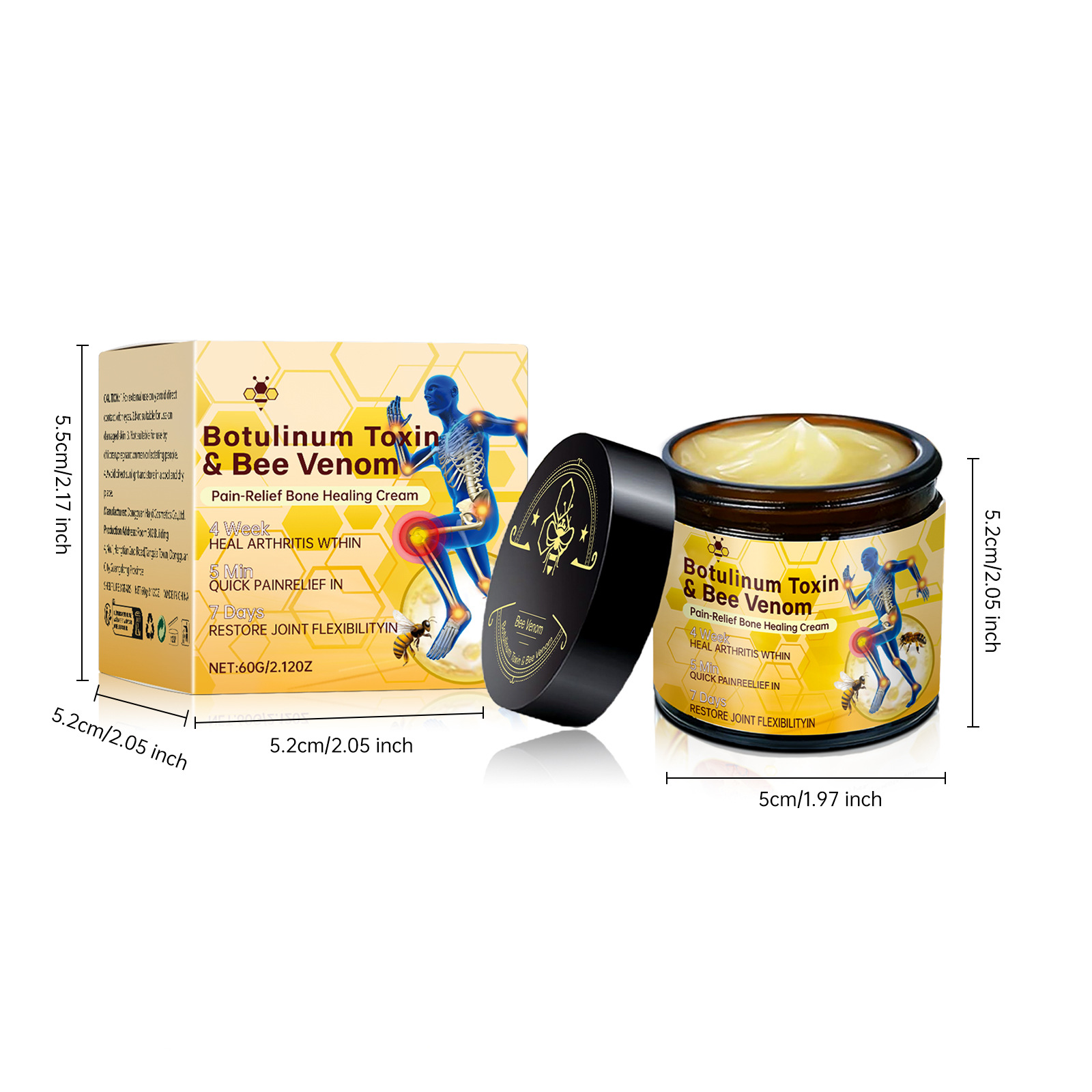 Ostación externa de Amazon TK transfronteriza para aliviar las molestias, masaje corporal, crema nutritiva y suave para articulaciones de veneno de abeja 60g