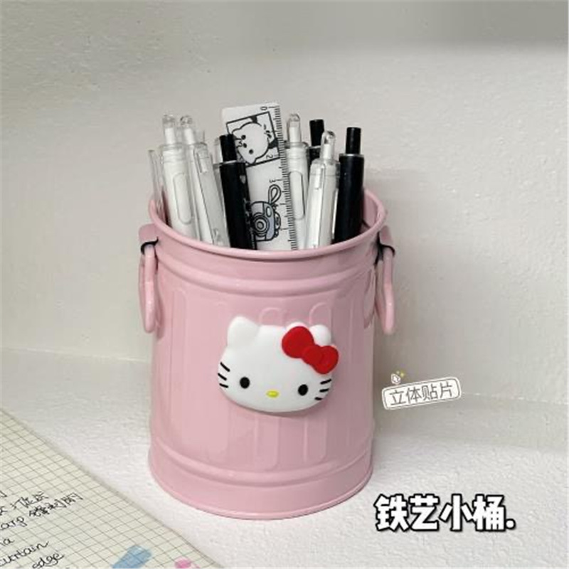 かわいいピンクの鉄のバケツイチゴ収納バケツ学生寮デスクトップ収納ボックスインリトルレッドブック同じクマペンホルダー|undefined