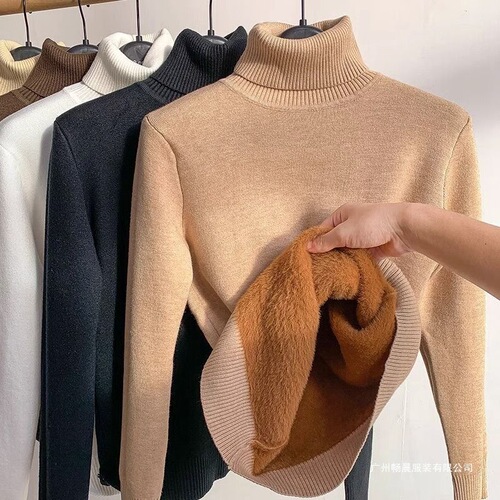 White high-neck padded thermal t-shirt for women, autumn and winter innerwear, new unique warm top, single color