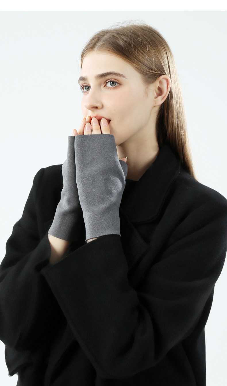 Autumn And Winter German Velvet Half Finger Gloves For Women Winter Student Writing Office Typing Exposed Five Fingers, And Velvet Warm Gloves_maomaolike.com