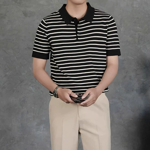 Полосатая футболка мужская с коротким рукавом и отворотом, летняя свободная одежда для мальчиков, летняя мужская поло Paul