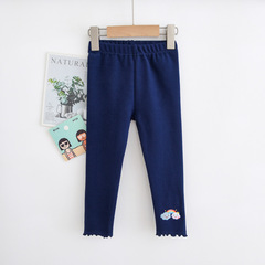 2024新款春季女童打底褲中小童褲子笑臉小彩虹飛邊褲腳寶寶打底褲
