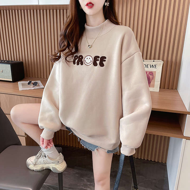 Spring 2024 new loose plus size women's alpaca wool vests women's half high collar blouse cashmere a generation of hair