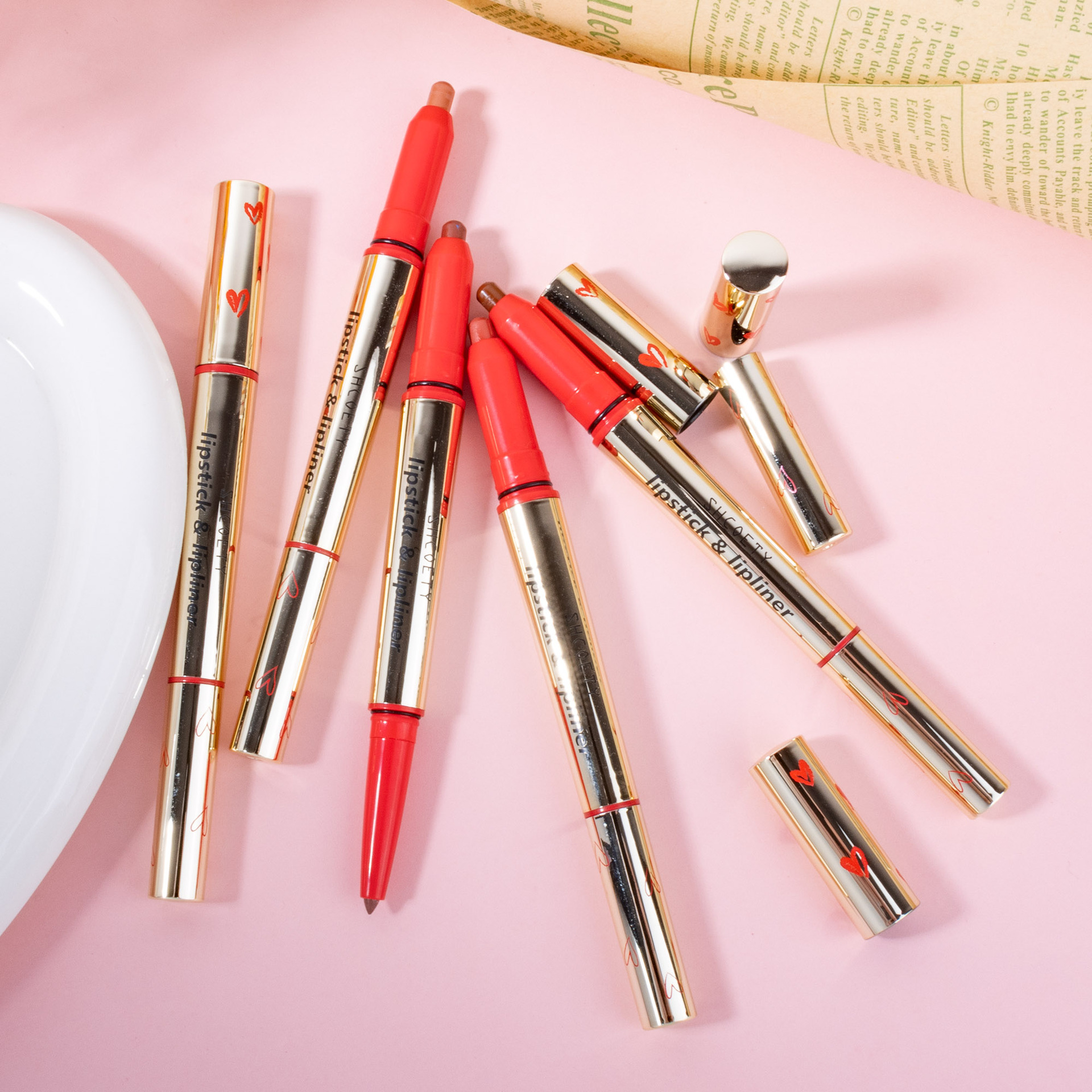 SHCOETY Double-headed red Lip liner pen, two-in-one multi-color matte long-lasting lip filling without fading, cross-border outlining pen undefined
