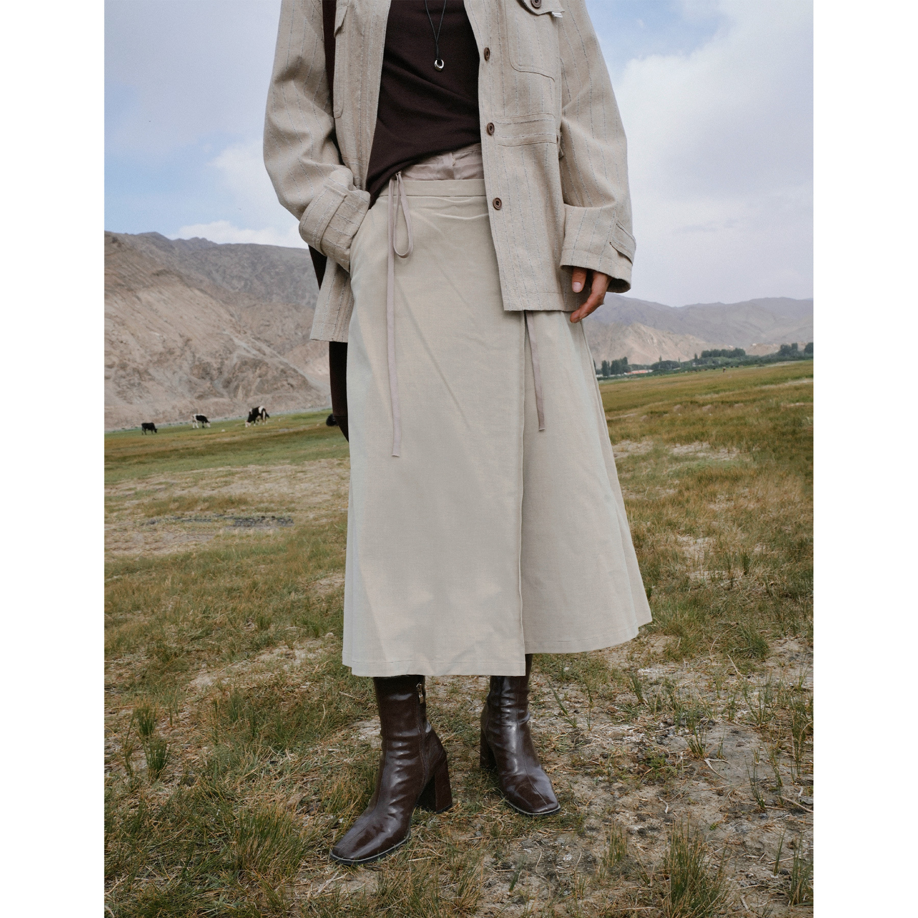 【特价不退不换】COMOS CMS 时尚不规则系带半裙简约高级女255056