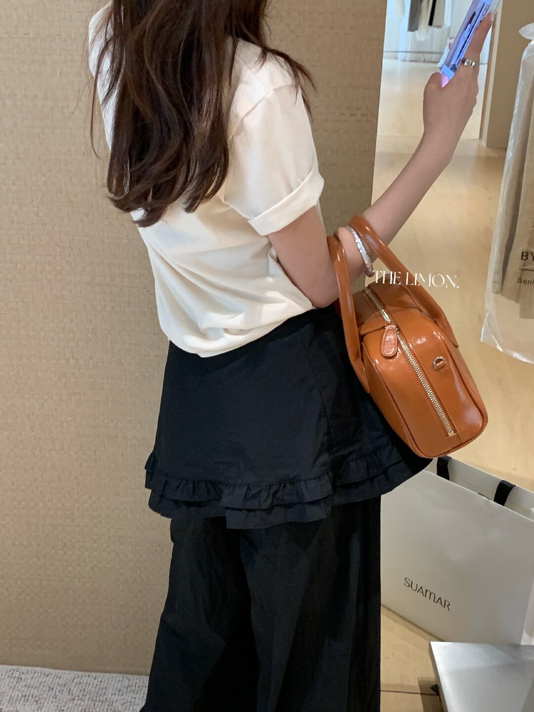 Quần culottes nữ ống rộng cạp cao, phối viền ren xếp tầng, dáng suông rộng, thanh lịch và thoải mái — màu đen, Xanh da trờicolor, màu trắng, Đá vôi chi tiết 16
