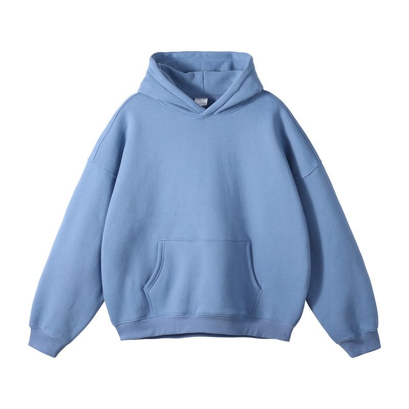 2025 Autumn and Winter New Hooded Oversize Fleece-Lined Trendy Brand Men's Sweatshirt New American Style Pullover Solid Color Sweatshirt for Men