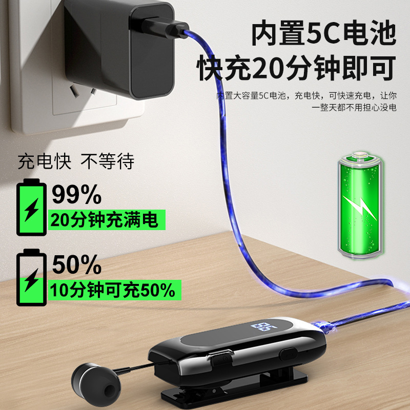 超長時間バッテリー搭載、伸縮式ケーブル付きBluetoothイヤホン、売れ筋片耳インイヤータイプ、着信時バイブレーション機能付きビジネスイヤホン|undefined
