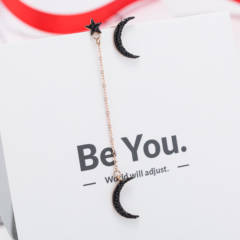 Estrella negra y luna temperamento personalidad simple lindos pendientes no se desvanecen ligero estilo de lujo de acero de titanio pendientes de oro de titanio