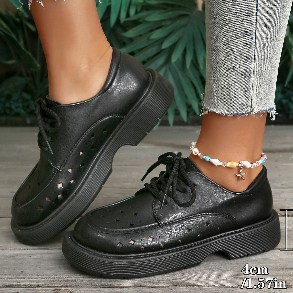 2026 verano nuevo estilo coreano estrella hueco antiolor transpirable zapatos de cuero de negocios de suela suave de cuero casual zapatos de mujer versátiles